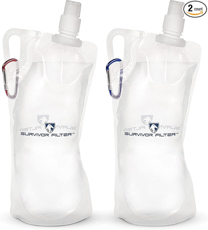 Survivor Filter Collapsible Water Bottles, Canteens 2 Pack by SurvivorFilter