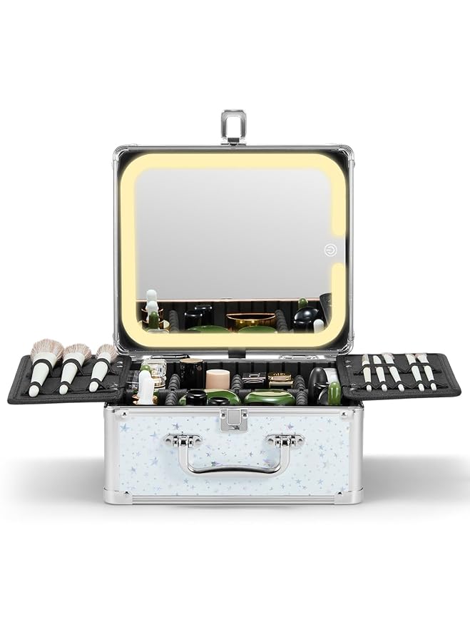 Qislee Makeup Box with A Detachable Lighted Mirror, Waterproof Travel Train Case by Qislee