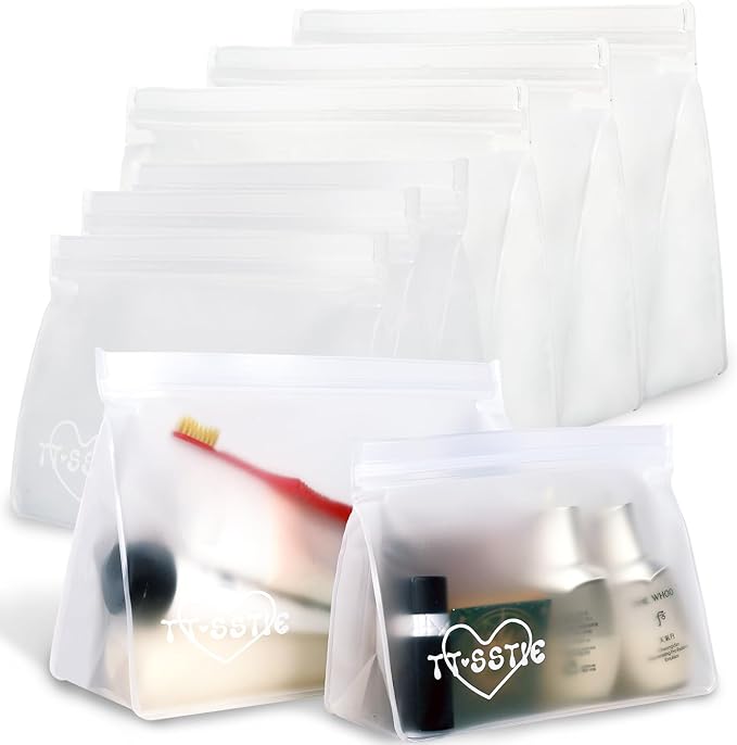 8 Pack Clear Toiletry bags, TSA Approved Quart Size Zipper Bags, PEVA Material by TT%C2%B7SSTIE