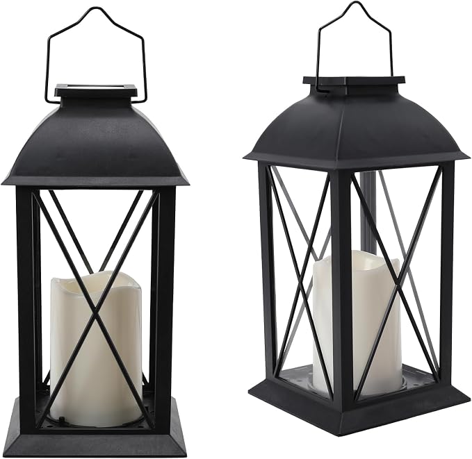 2 Pack Outdoor Solar Lantern 12" Battery Hanging Lanterns Waterproof Vintage - Image 2