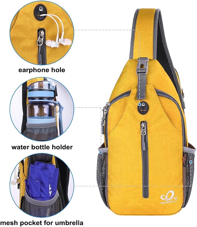 WATERFLY Crossbody Sling Backpack Sling Bag Travel Hiking Chest Bag Daypack - Image 4
