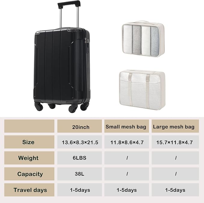 Merax Carry on Luggage Set, 20 Inch Hardshell ABS Suitcase - Image 6