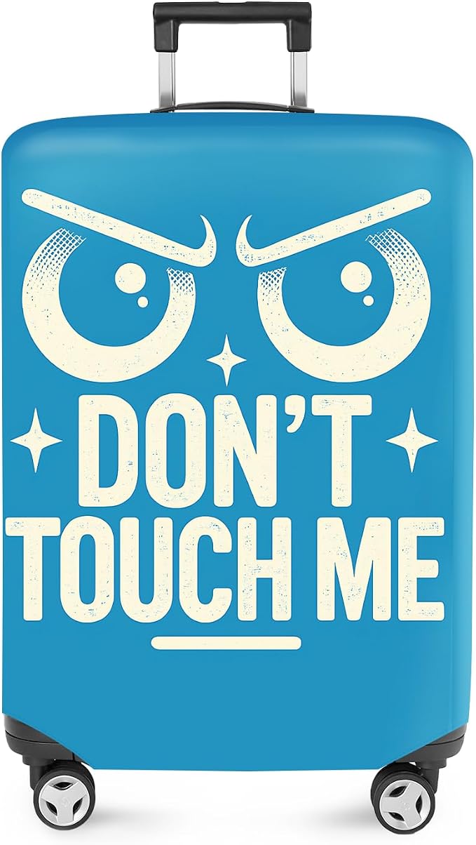 ANNA QUEEN Funny “Don’t Touch Me” Luggage Cover, Bold Blue Suitcase Protector by ANNAQUEEN