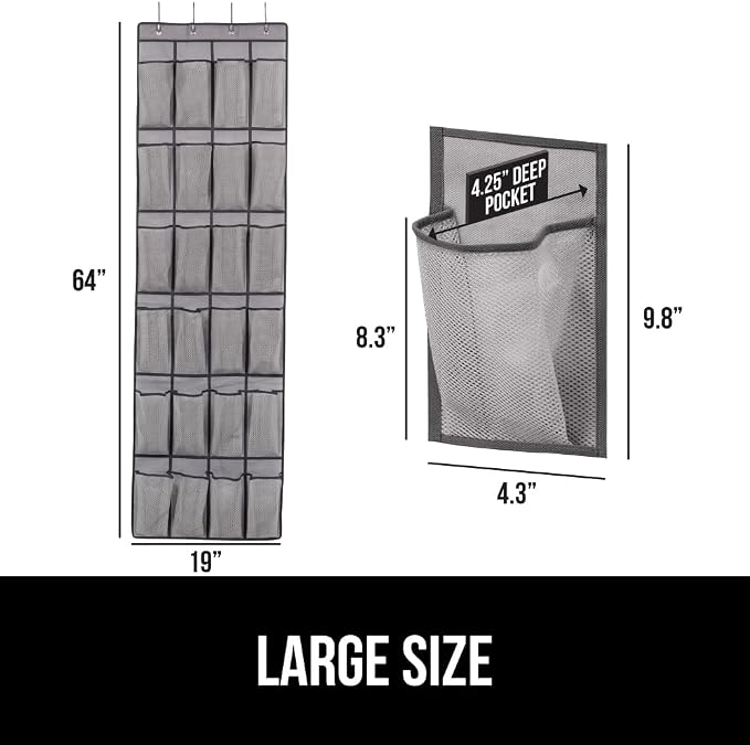 GORILLA GRIP Over the Door Shoe Organizer, 2 Pack, 24 Breathable Mesh Pockets - Image 6