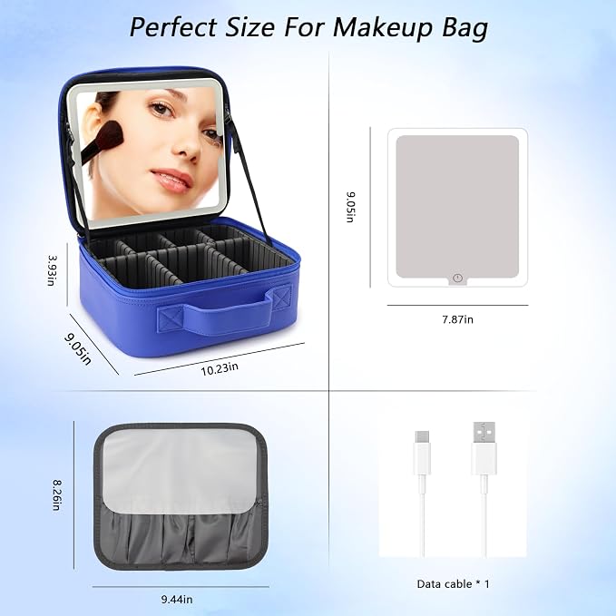 Travel Makeup Bag with LED Mirror Travel Makeup Organizer with 3 Lighted - Image 7