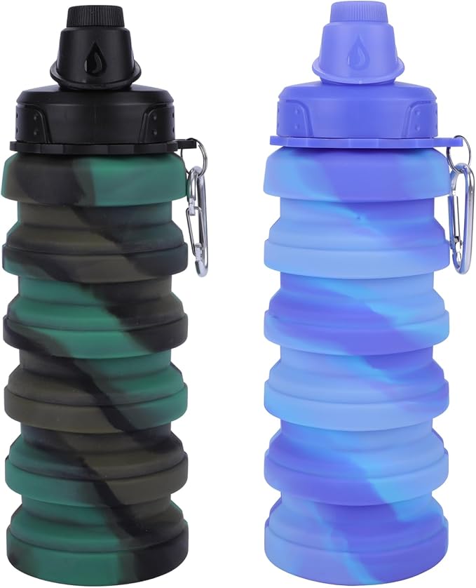 Collapsible Water Bottle for Adults, Reusable Silicone Foldable Water Bottles by MAKERSLAND