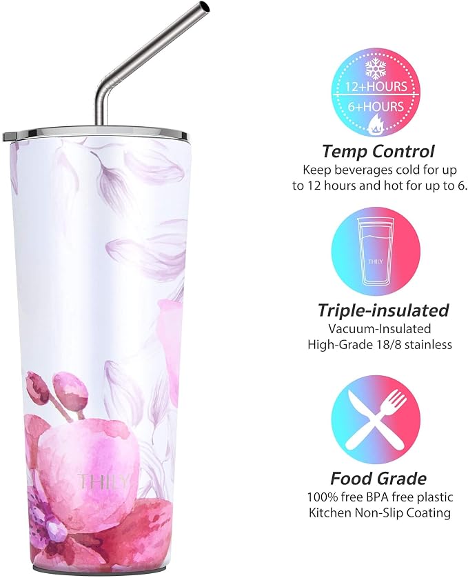 THILY Stainless Steel Vacuum Insulated Tumbler 26 oz Triple-Insulated Travel Mug - Image 3