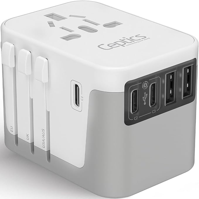 Ceptics 6 in 1 Universal Travel Adapter, Universal Outlet w/ 2X USB-A and 3X by Ceptics