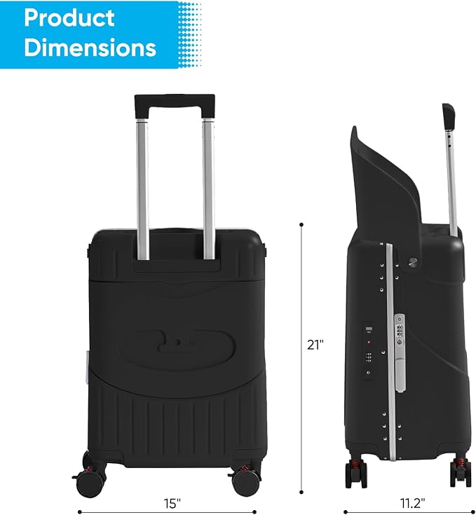 TABU 20" Ride-on Luggage with Seat，Front Opening Carry-On Hardshell Ride On - Image 3