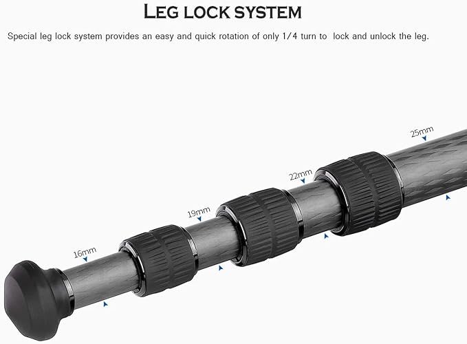 Leofoto 47" Lightweight Carbon Fiber Travel Tripod, Professional Compact Tripod - Image 4