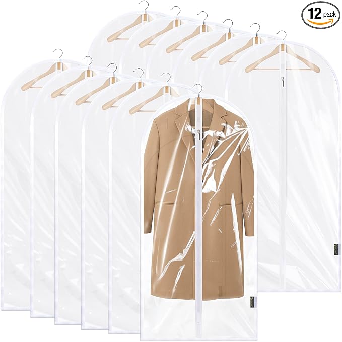 BALEINE 48'' Clear Garment Bags, 12 Packs PEVA Dress Bag by BALEINE