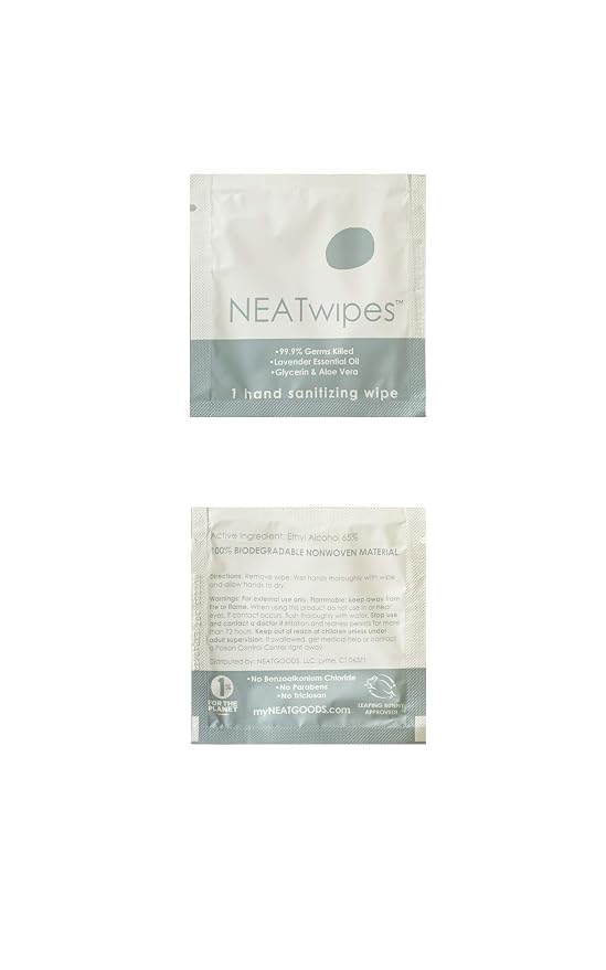 NEATwipes Hand Sanitizing Wipes | Travel Essentials | Disposable Wet Wipe & - Image 3