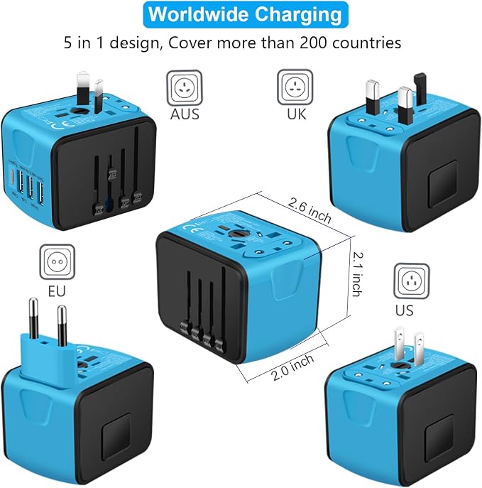 Travel Adapter Worldwide, Universal International Power Plug Adapter W/2.4A - Image 3
