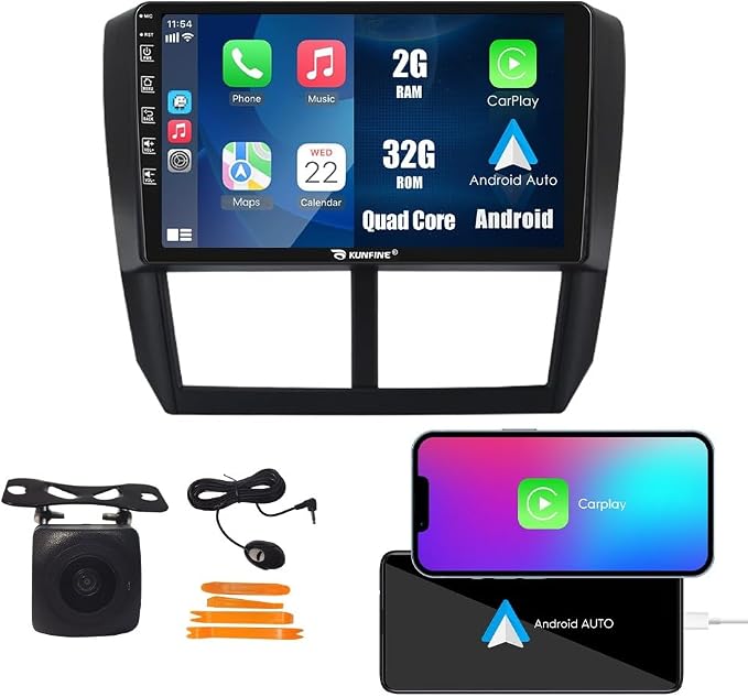 Kunfine Car CarPlay Android Auto Navigation Stereo GPS Radio Reverse Camera by KUNFINE