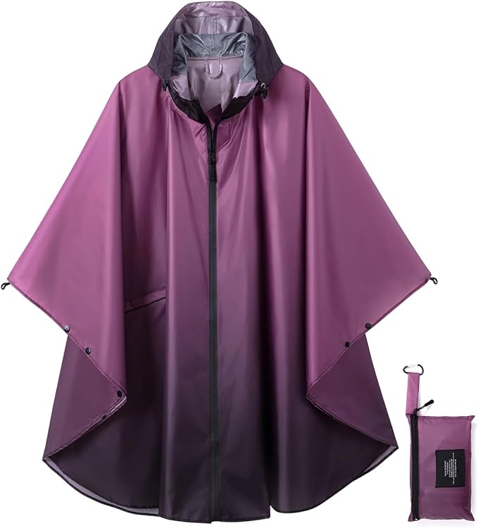 Rain Poncho Jacket Coat Hooded Zipper Style by salamra