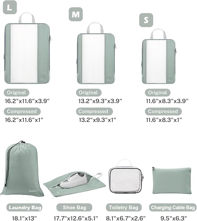 Gonex 8 Set Compression Packing Cubes - Image 3