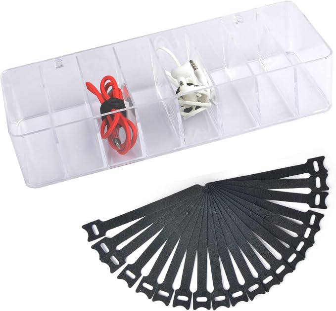 Acrylic Electronics Organizer-8 Sections Clear Cable Storage Bin Box, Cord by JDYOOMI