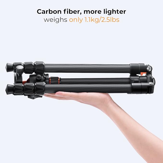 K&F Concept 64" Carbon Fiber Camera Tripod, Lightweight Travel Tripod - Image 3