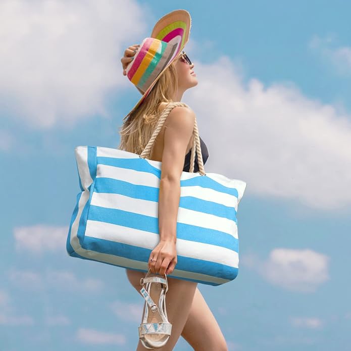 Becokan Beach Bags for Women Large Waterproof Beach Tote Bag Zipper Beach Bags - Image 5