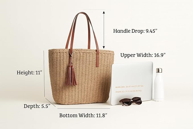 YXILEE Straw Bags For Women | M Size Travel Straw Totes Bag Woven Summer - Image 8