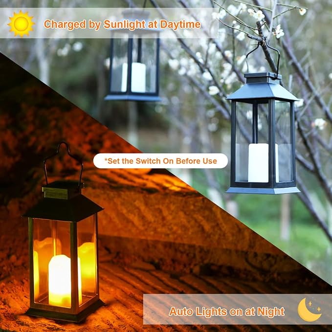 2 Pack Solar Lanterns, Outdoor Garden Hanging Lanterns, 11.8 Inch LED - Image 4