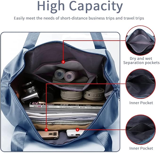 Large Capacity Foldable Travel Bag Expandable Portable Carry on Bag Dry&Wet - Image 4