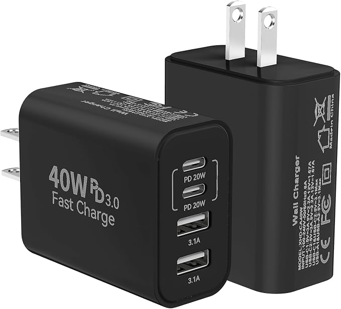 USB C Fast Charger Block, iPhone Charger Fast Charging Blocks 40W Multi Port by Bustuny
