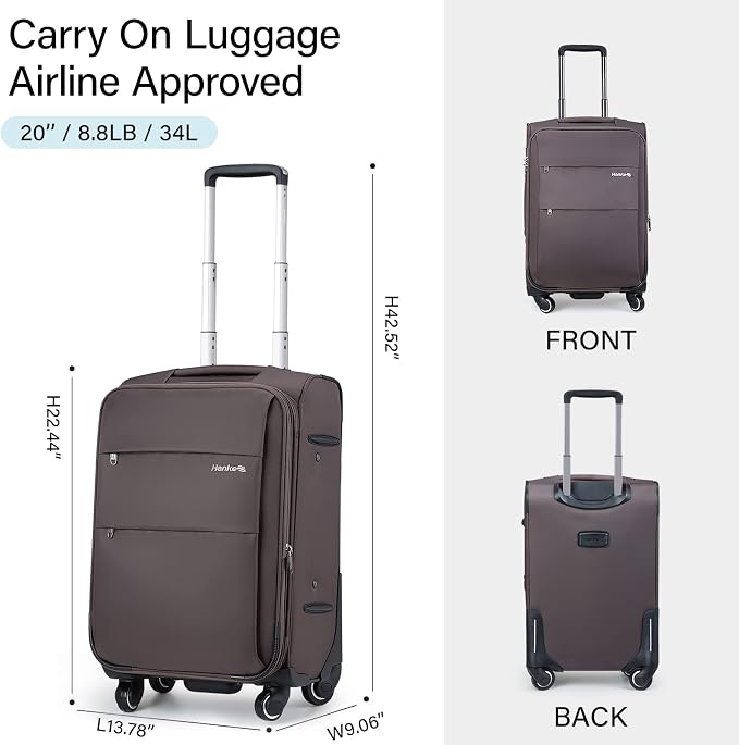 Hanke 20 Inch Expandable Carry On Luggage 22x14x9 Airline Approved Softside - Image 2