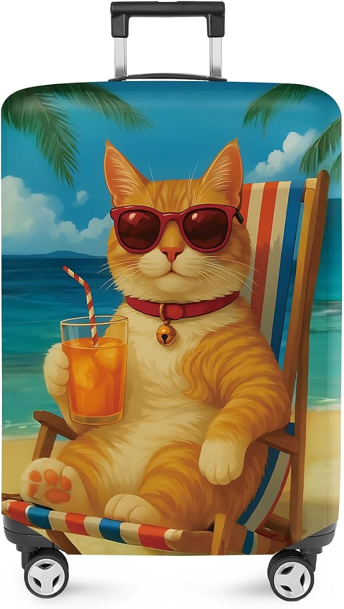ANNA QUEEN Summer Cat Luggage Cover, Cat in Sunglasses by ANNAQUEEN