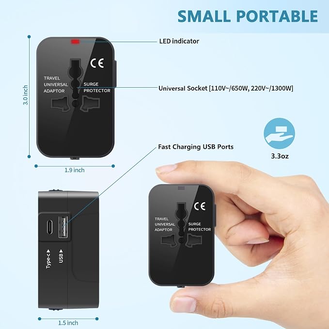 Travel Adapter, Worldwide All in One Universal Travel Adaptor AC Power Plug - Image 7