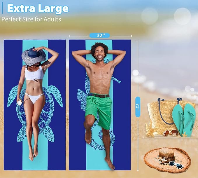 2 Pack Microfiber Lightweight Beach Towel 71"x32" Oversized Extra Large Thin - Image 3