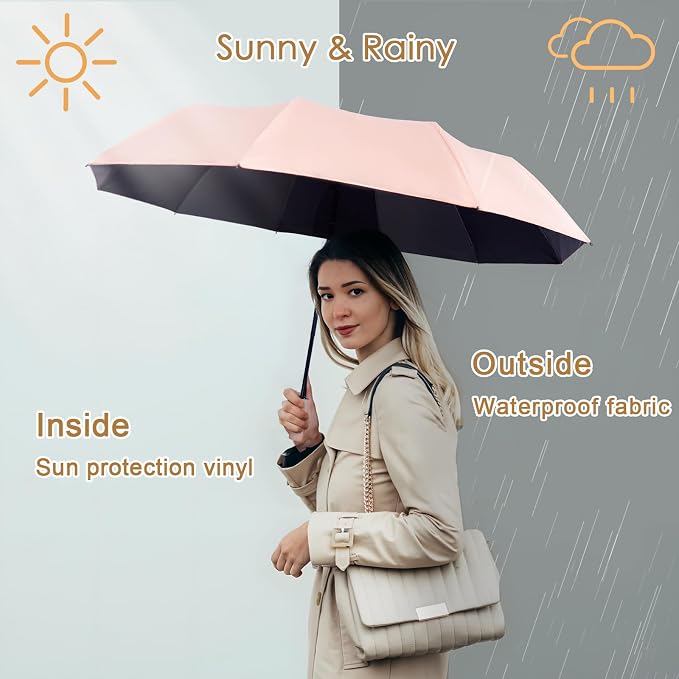 2-Pack Windproof, Waterproof, UV-Blocking Portable Travel Umbrella, Compact Sun - Image 5
