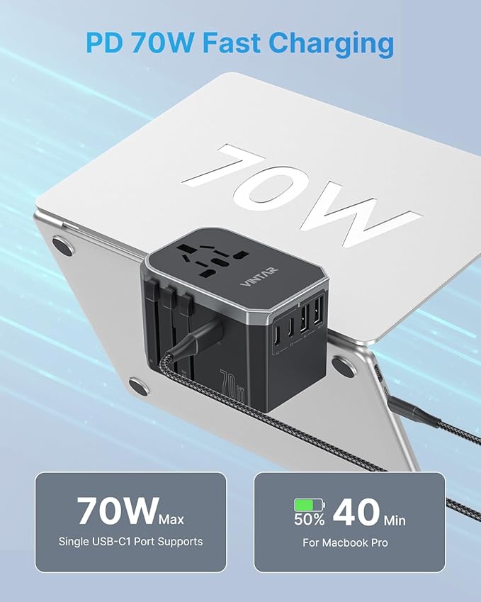 Universal Travel Adapter, VINTAR 70W GaN International Power Adapter - Image 2