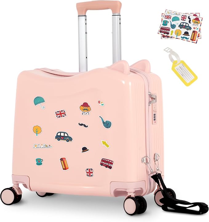 20" Ride-On Travel Suitcase for Kids, Cute Ear Toddler Carry on Luggage by smilesun
