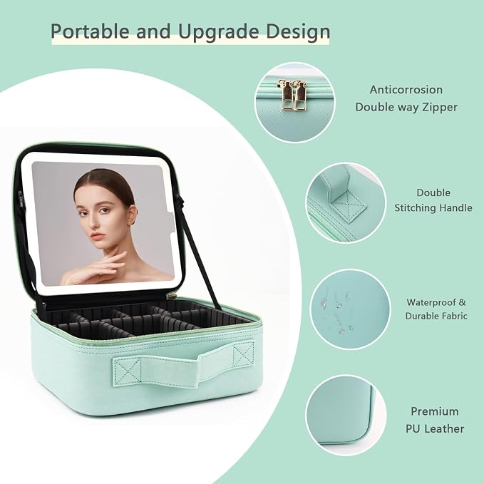 Makeup Bag with Led Mirror, Travel Makeup Organizer with 3 Color Setting & 10X - Image 4