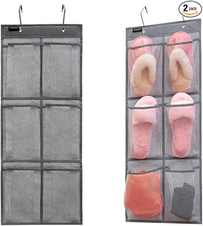 2 Pack Minimalist Black Over The Door Hanging Closet Shoe Holder Organizer by ANZORG