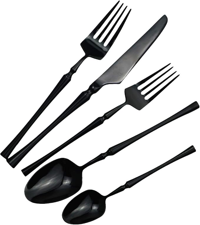 Gugrida 20 piece Black Flatware Set 304 Stainless Steel Fork Spoon Cutlery - Image 6