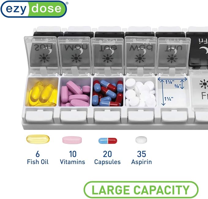 EZY DOSE Push Button Pill Case, Medicine Planner, Vitamin Organizer, 2 Times a - Image 3