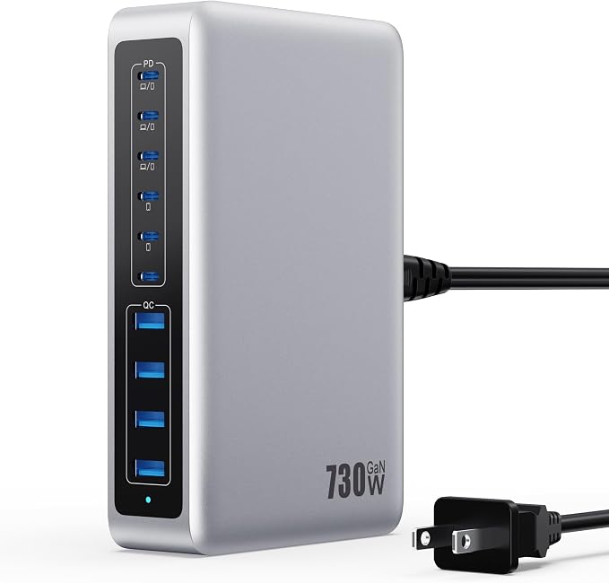 730W USB C Charger Block, GaN IV Fast Charging Station Hub 10 Ports, QC4.0+3 PD by LanLuk