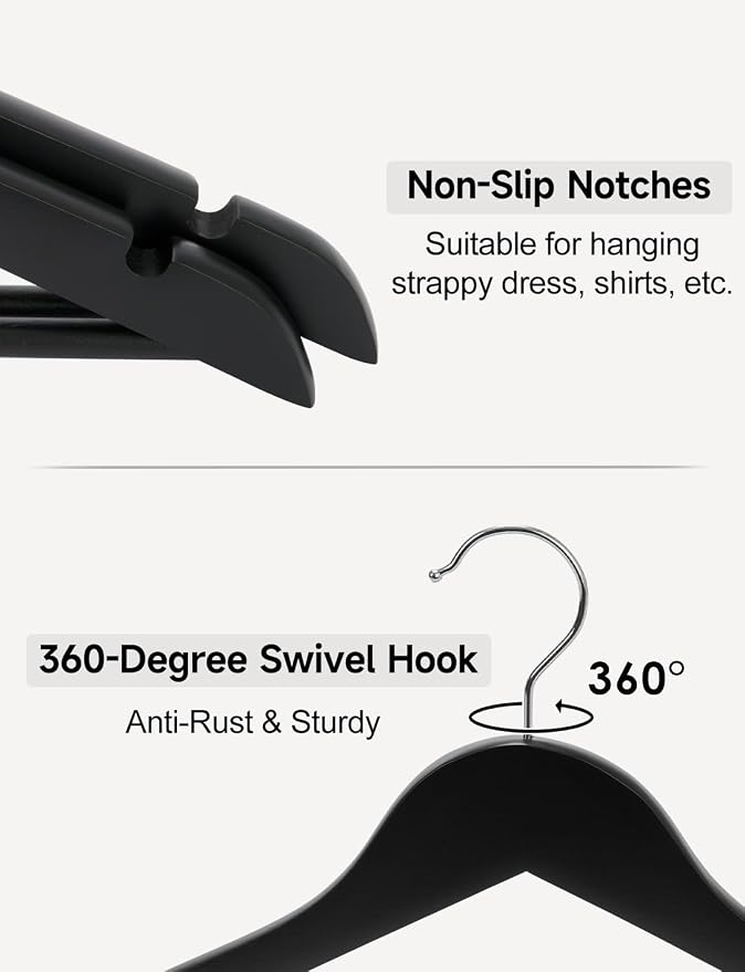 StorageWorks Black Wooden Hangers, 30 Pack Wood Hanger - Image 5