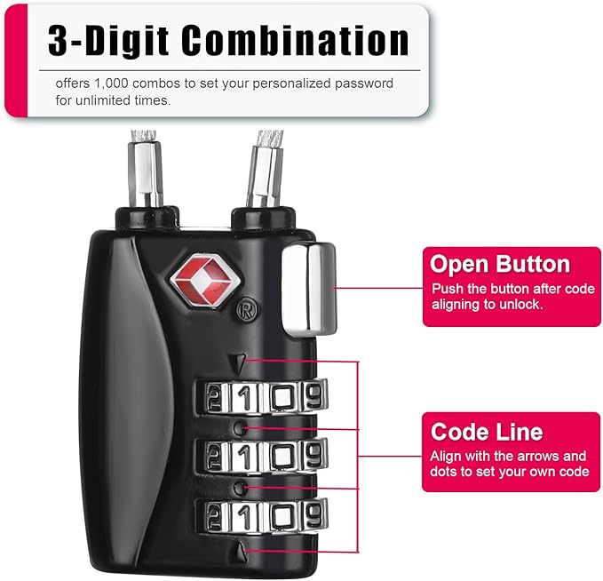 ZHEGE TSA Cable Luggage Lock Small Padlock - Image 3