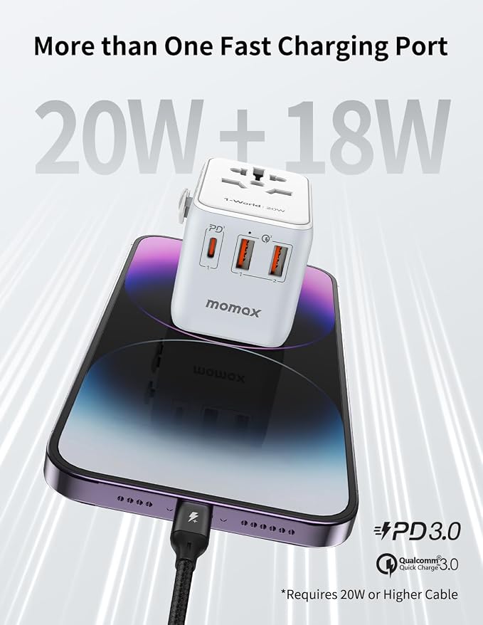 MOMAX Universal Travel Adapter, 20W+18W International Plug Adapter - Image 2