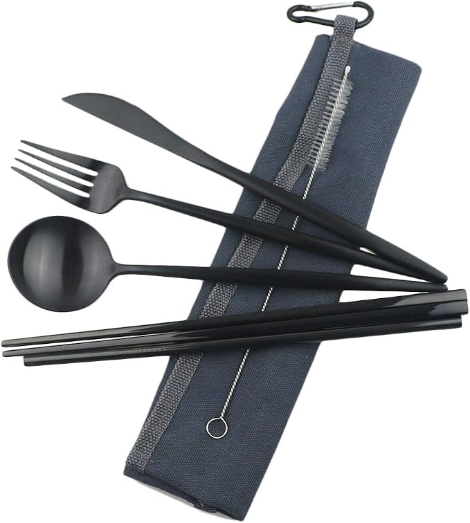 Gugrida Reusable Travel Utensils, 7 Piece Portable 304 Stainless Steel by Gugrida