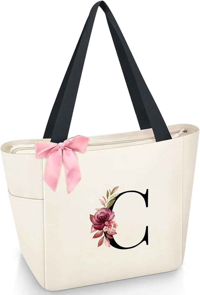 Vavabox Tote Bag, A-Z Initial Monogrammed Waterproof Tote Bag, Bridesmaid Gifts by Vavabox