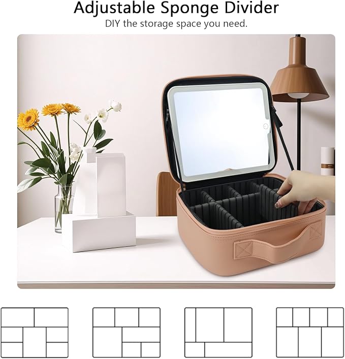 Travel Makeup Bag with LED Mirror Travel Makeup Organizer with 3 Lighted - Image 4