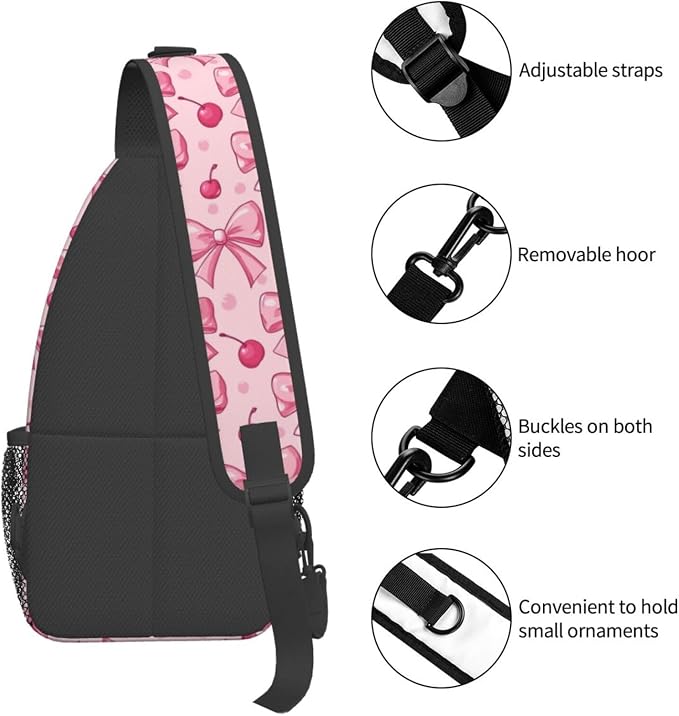 SUPLUCHOM Sling Bag Pink Bows Cherry Hiking Daypack Crossbody Shoulder Backpack - Image 5