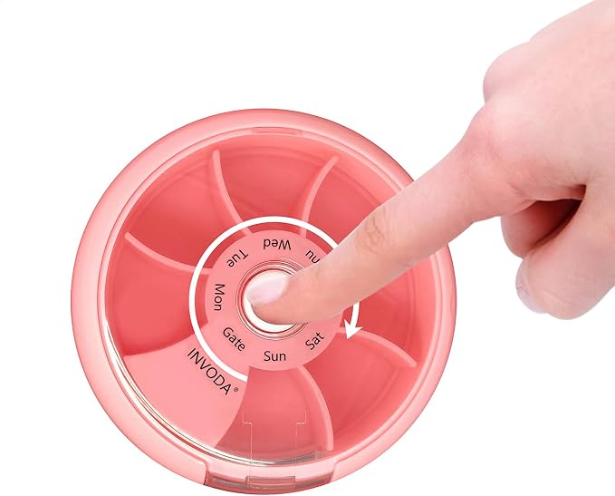 INVODA Weekly Pill Organizer 7 Compartment Rotating Pill Box - Image 9