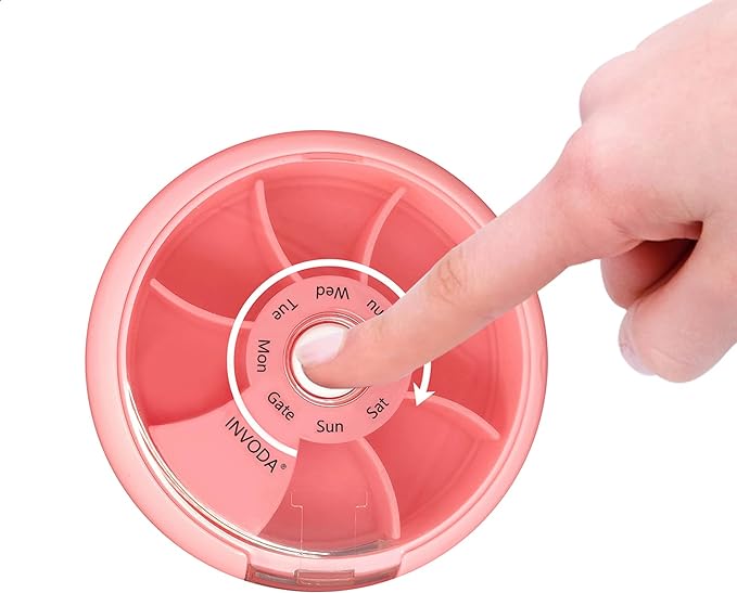 INVODA Weekly Pill Organizer 7 Compartment Rotating Pill Box - Image 2