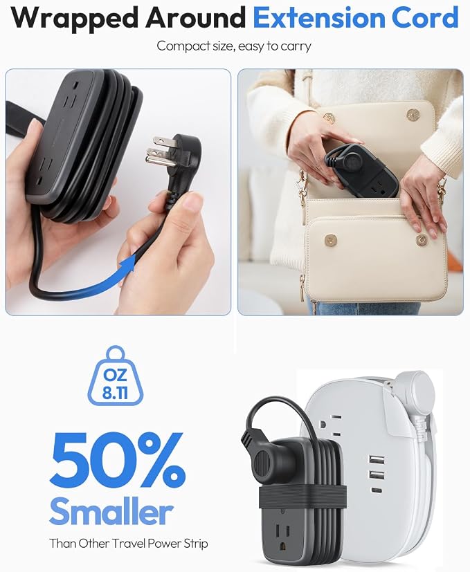 Travel Power Strip with USB C Port, NTONPOWER Flat Plug Extension Cord with 4 - Image 4