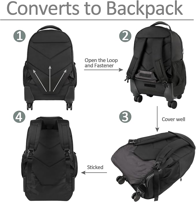 MATEIN Roller Backpack, 18 inch Large Travel Laptop Bag - Image 5